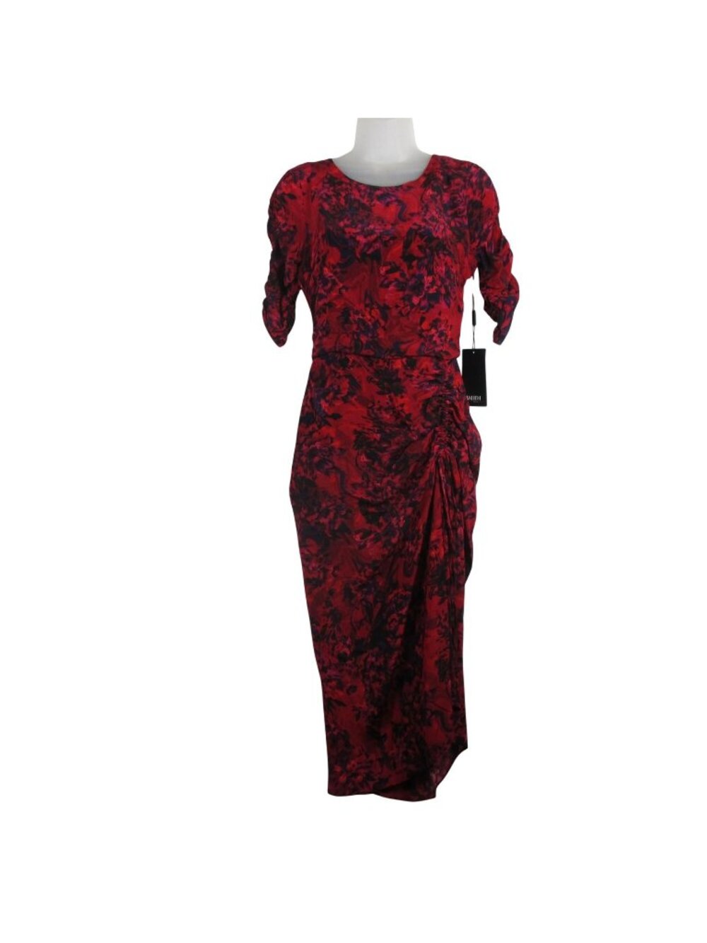White House Black Market Floral Ruched Midi Dress Red & Black Size 00 Elegant